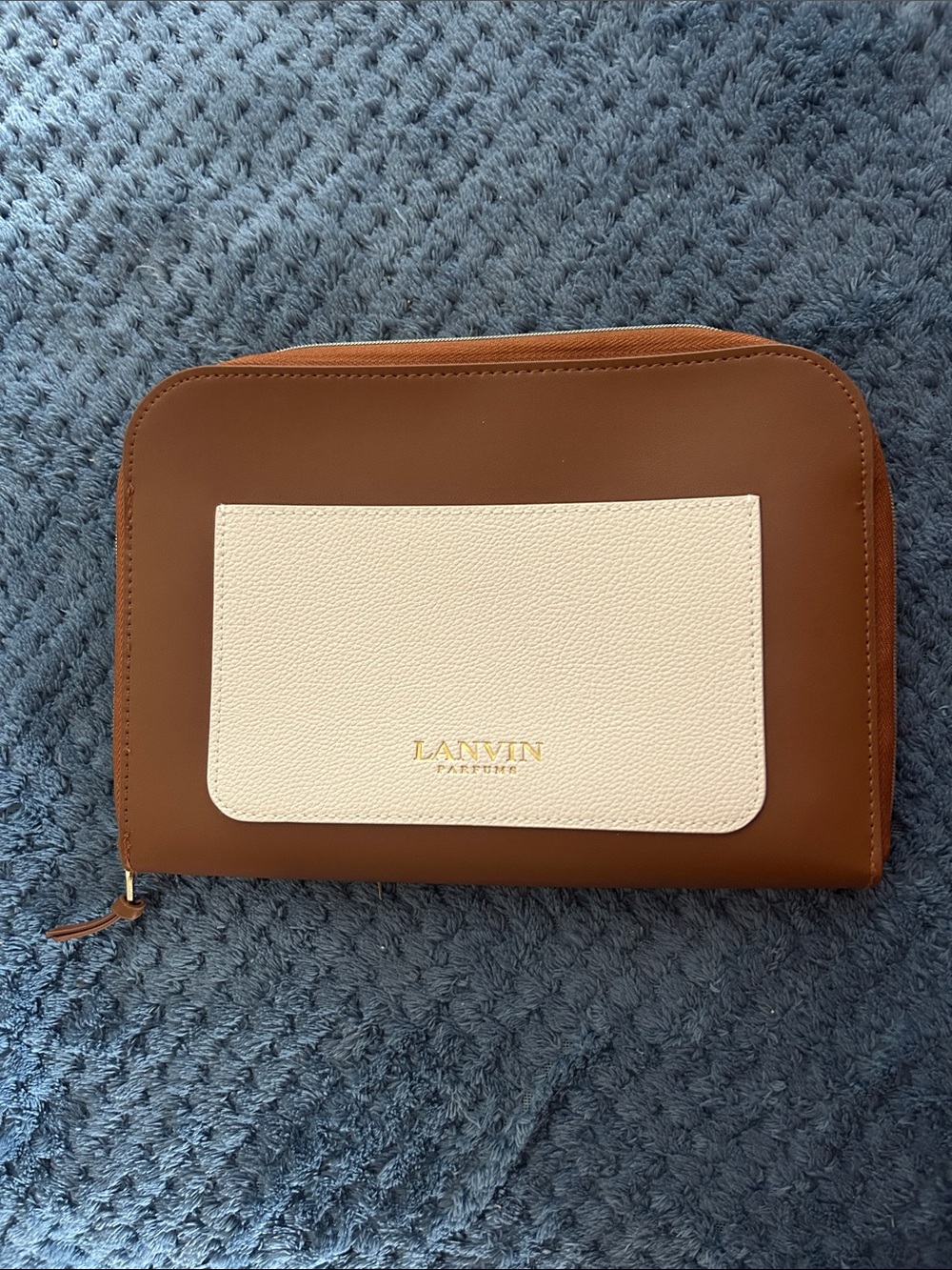 LANVIN Brown & Cream Leather Zip Pouch